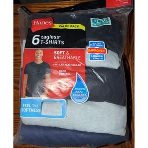 Hanes Mens 5 Pack Tagless Crew Neck T-Shirts Black Grey 2168G6 NEW Size XL